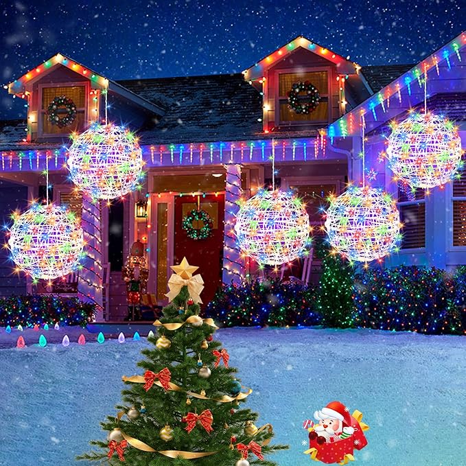 Christmas String Lights Outdoors,4 Pack 11.81" Sphere Lights,Ball Tree Garden Globe Lights for Home, Party, Christmas, Porch Patio,Wedding, Garden,Tree Decoration with Plug