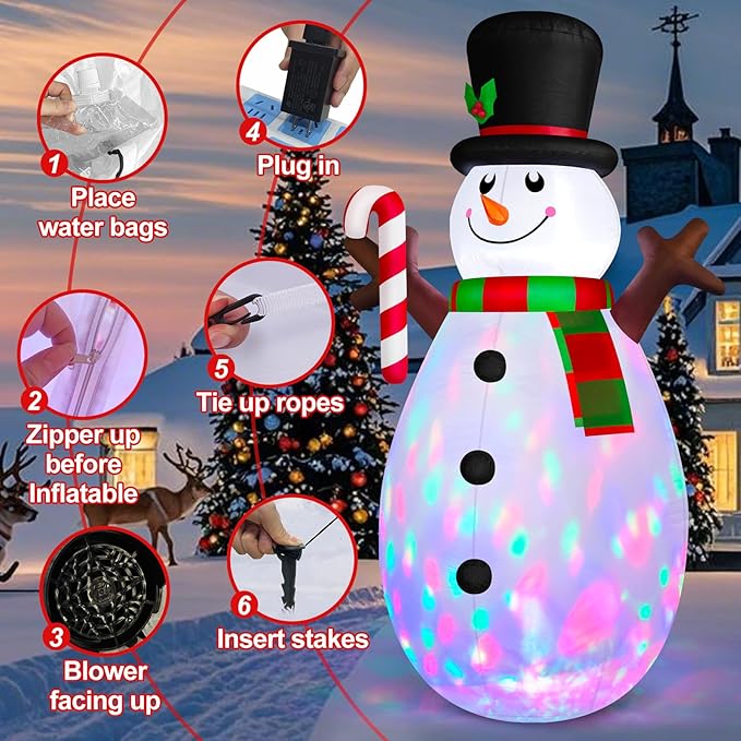Danxilu 5 FT Christmas Inflatables Snowman with Colorful Rotating Led Lights Outdoor Yard Decorations, Blow Up Cute Snowman Xmas Frosty Winter Decor Clearance for Indoor Lawn Garden Holiday Party