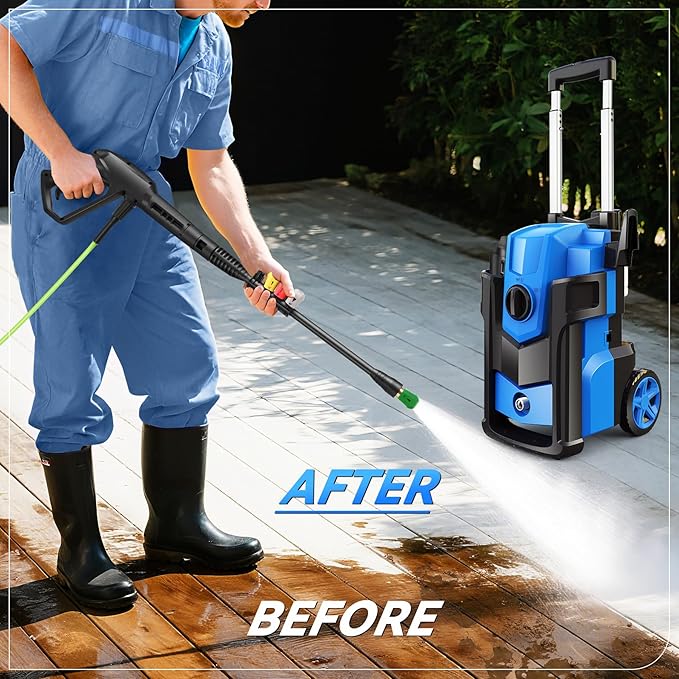 Pressure Cleaner, 5000 PSI 4.0 GPM Heavy Duty Power Cleaner, with 4 Nozzles,Foam Cannon,33FT Hose Reel and 500ml Soap Bottle for Home/Cars(Blue)