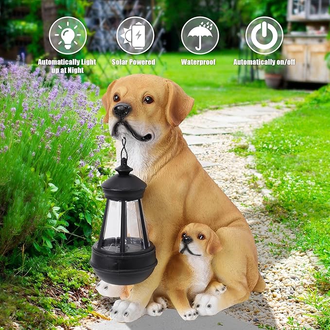 Garden Dog Statues Outdoor Decor, Solar Lights Outdoor Labrador Figurine Solar Dog Ornaments for Patio, Lawn, Yard Art Decoration, Housewarming Garden Gift