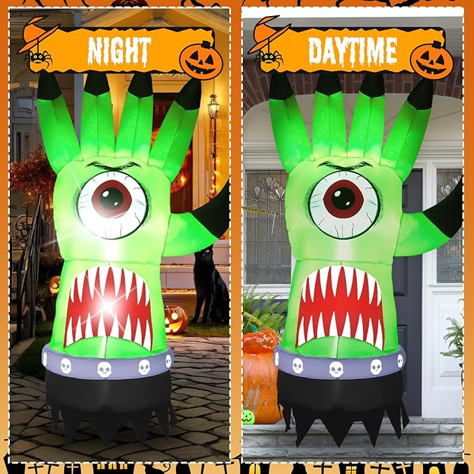 8FT Green Palm, Halloween Outdoor Inflatable Decoration, Contains LED Lights, Suitable for Outdoor lawns, Gardens, terraces and Halloween Parties