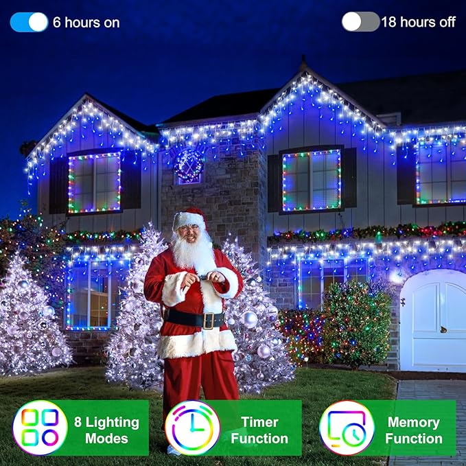 1620 LED Christma Lights with 360 Drops, 164ft Outdoor Hanging lights with 8 Modes & Timer Memory, Outsite Waterproof Curtain String Lights for Front House Fence Tree Holiday Decorations Blue & White