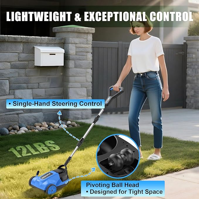 AZZUNO 8.3" Electric Cordless Lawn Mower: 20V Push Brush Cutter with 3-Position Height Adjustment, Brushless Compact Walk Behind Weed Wacker Eater for Small Garden Yard, 4.0Ah Battery and Charger