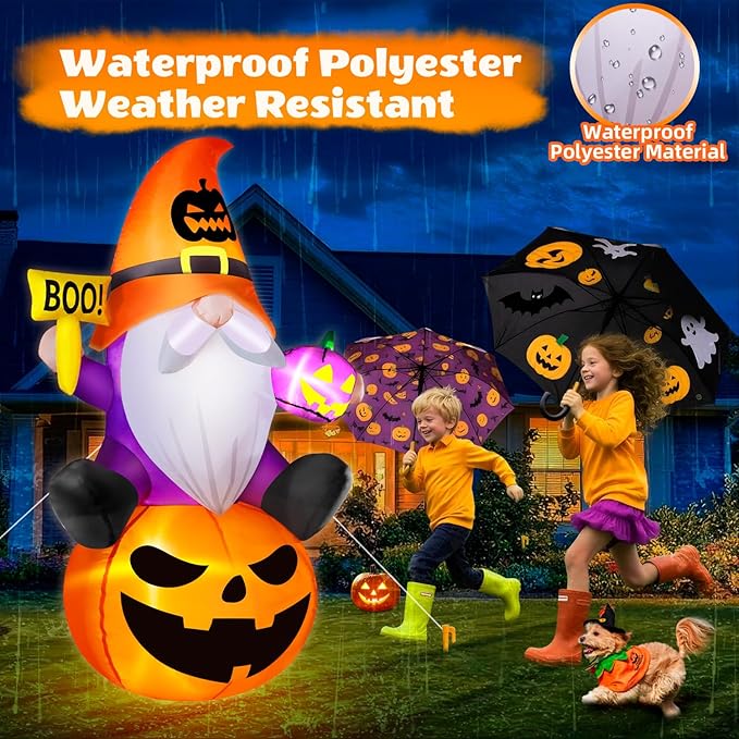 5FT Halloween Inflatables Gnome with Pumpkin Halloween Decoration Outdoor Built-in Brilliant LED Lights, Blow Up Yard Decorations Outdoor Indoor Garden Party Lawn