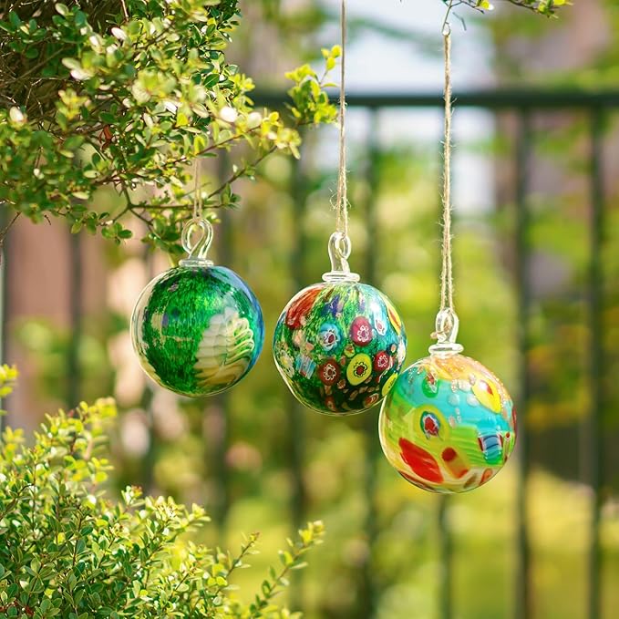 QFkris 4" Hand-Blown Glass Ornaments Glass Christmas Ornaments Friendship Balls for Christmas Tree Hanging Gardens Window Outdoor Gazing Ball Witch Balls for Women