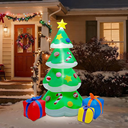 DR.DUDU 7 FT Inflatable Christmas Tree with Led Lights, Lighted Christmas Tree for Blow Up Yard Decoration, Indoor Outdoor Yard Garden Christmas Decoration