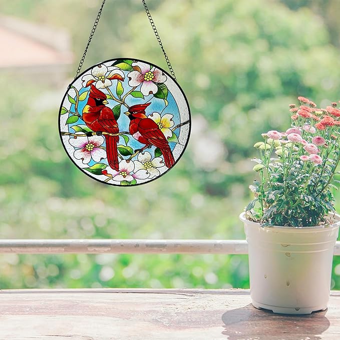 Cardinal Suncatcher Stained Glass, Cardinal Gifts for Women, Stained Glass Window Hanging，7.9 inch