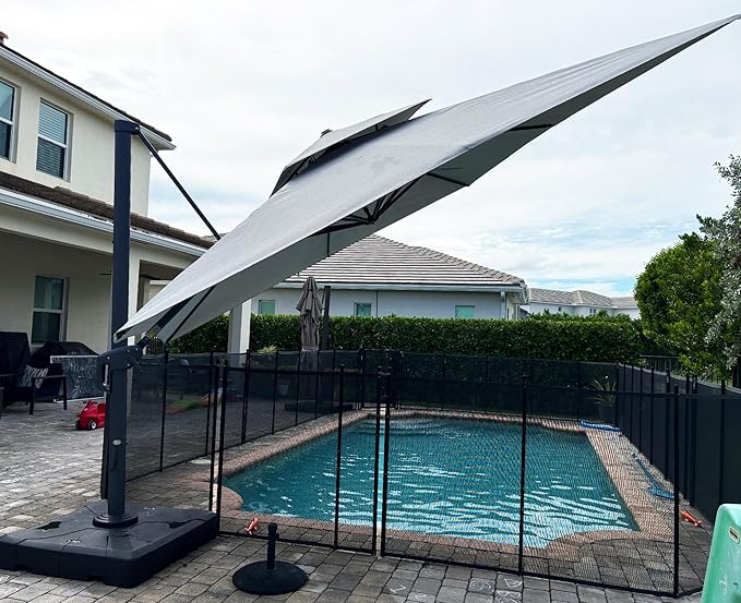 PURPLE LEAF 12 FT Cantilever Patio Umbrella Outdoor Umbrella with 330lbs Base Large Square Windproof Offset Umbrella for Pool Deck Garden, Pebble Grey