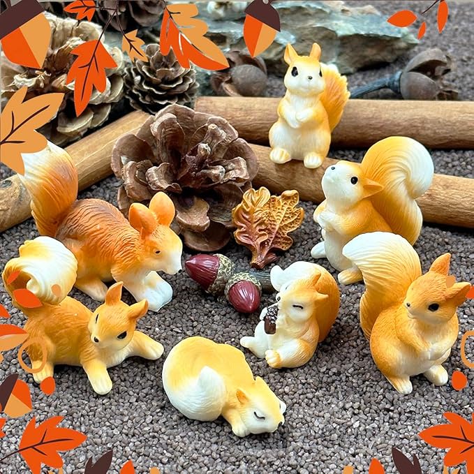Miniature Squirrel Figurine, 21Pcs Mini Resin Squirrel Figures,Tiny Fall Forest Animals Figurines Fairy Garden Accessories for Outdoor Landscape Garden Lawn Pot DIY Cake Decorations