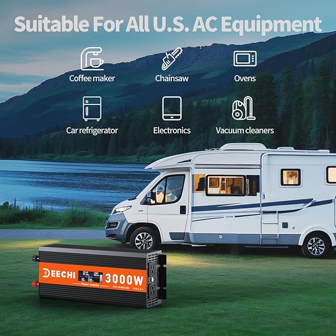 3000 Watt Power Inverter Car/Home 12V DC to 110V/120V AC Converter with 2 AC Outlets, USB & Type-C Port Car Inverter Peak Power 6000W for RV,Truck,Off-Grid Solar System with Remote Controller-Orange