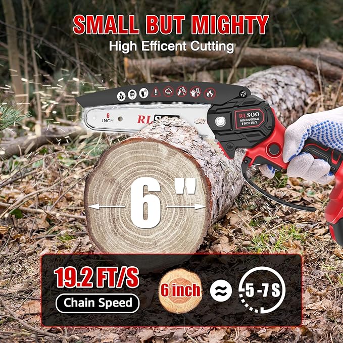 Mini Chainsaw Cordless, Upgraded 6 Inch Handheld Chain Saw Battery Powered with 2 Batteries and 3 Chains, Portable Small Electric Tree Trimmer for Wood Cutting, Courtyard and Household