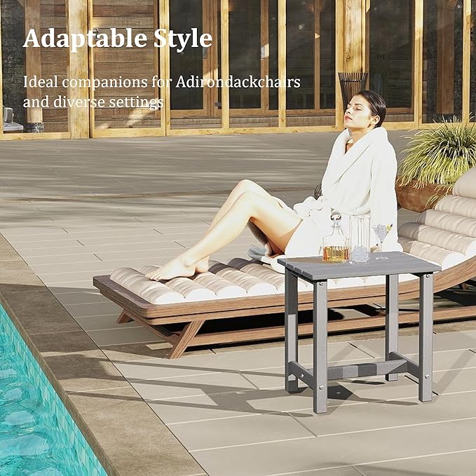 OTSUN Outdoor Side Table, HDPE Small Adirondack Side Tables, Outside End Table for Patio, Porch, Deck, Pool, Weather Resistant/Easy Maintenance (1PC, Gray)
