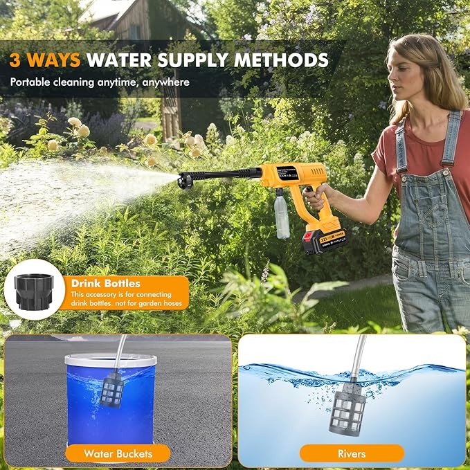 Cordless Pressure Washer Gun, Battery Pressure Washer 120Bar/1700 PSI Cordless Pressure Portable Washer, with 3.0Ah Battery&Charger & 6-in-1 Nozzle, Cordless Washer Gun for Cars/Floors/Gardens