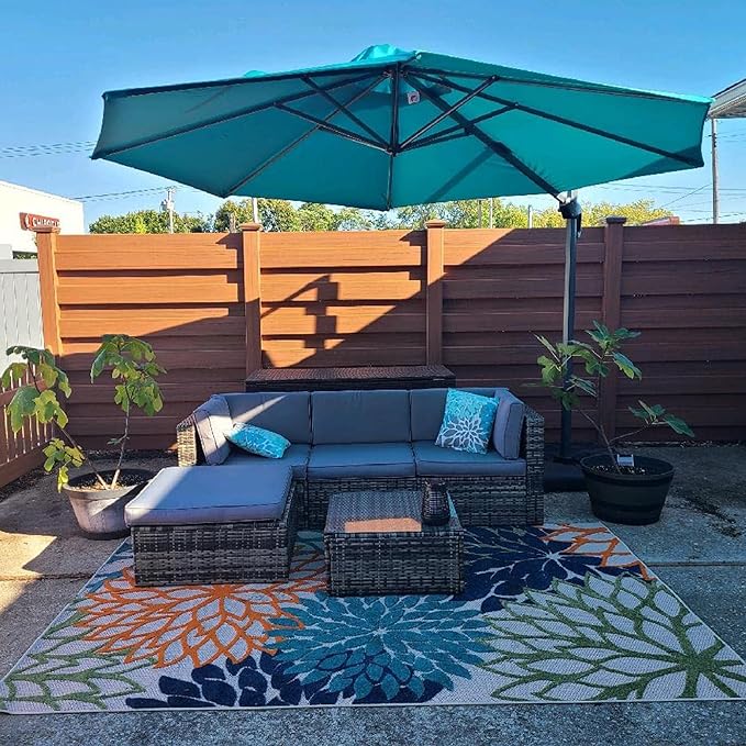 PURPLE LEAF 11 Feet Patio Cantilever Umbrella with Base Outdoor Umbrella Round Aluminum Offset with 360-degree Rotation for Garden Deck Pool Patio, Turquoise Blue