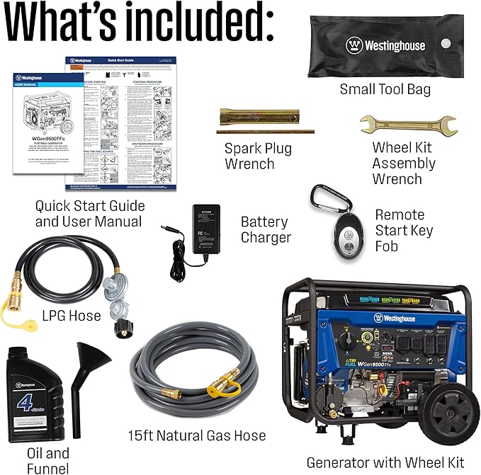 Westinghouse 12500 Peak Watt Tri-Fuel Home Backup Portable Generator, Remote Electric Start, Transfer Switch Ready, Gas, Propane, and Natural Gas Powered
