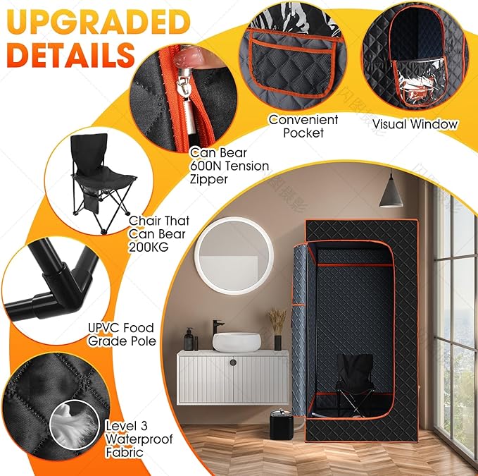 Sauna Box，Portable Sauna for Home with 3L 110V Steamer, 9 Levels, Folding Chair, Extra Large Size (71''*35''*35''), Full Body Sauna Tent for Relaxation, Detoxification