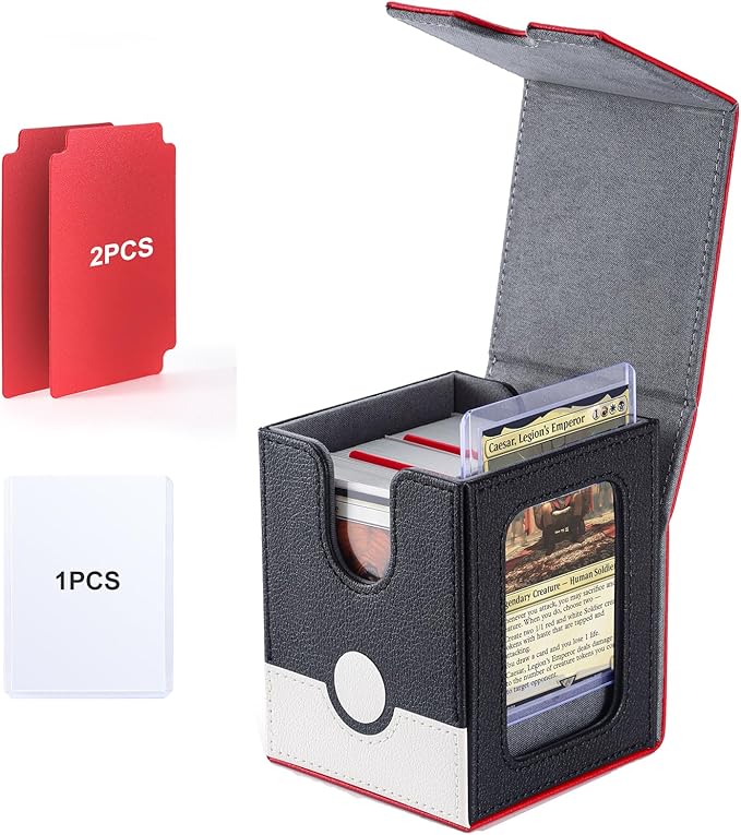 Collectible Trading Card Storage, Magnetic Card Deck Box, Magic Card Storage Box, MTG Deck Box with One Window (Red/White/Black)