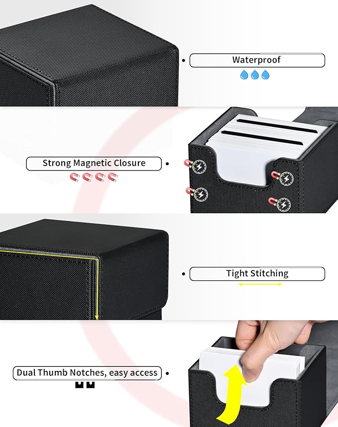 ZLCA Card Deck Box with 2 Dividers for MTG Cards, Large Horizontal Card Storage Box Fits 150+ Single Sleeved Cards, PU Leather Commander Deck Box for TCG CCG (Black& Blue)