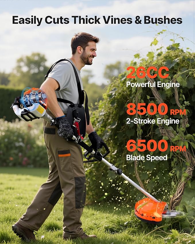 Gas Hedge Trimmer VEVOR, 26cc 2-Cycle Handheld 4-in-1 Trimmer Kit with Hedge Trimmer, Weed Eater/String Trimmer, Edger & Brush Cutter, Includes Protective Gear for Shrubs & Bushes