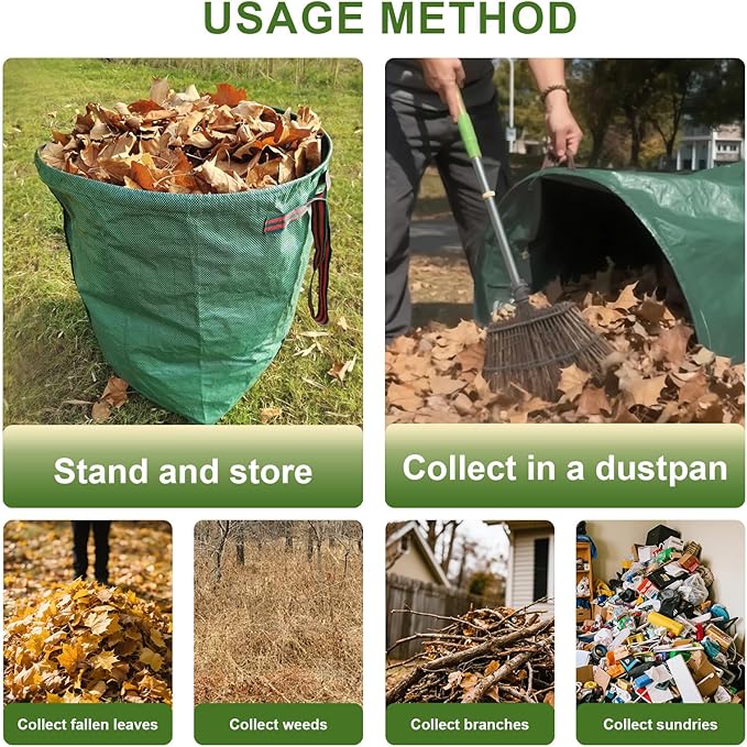 Garden Bags for Debris, 2-Pack 53 Gallon Lawn and Leaf Bags, Large Dustpan-Type Lawn Bag for Collecting Leaves, Reusable Yard Waste Bags, Leaf Bag for Party, Laundry, Camping & Yard Waste Loading