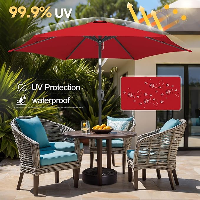 FLAME&SHADE 7.5ft Patio Umbrella - Outdoor Umbrella with Push Button Tilt and Crank for UV Protection, Table Market Umbrella for Garden, Deck, Backyard, Pool and Beach(Red)