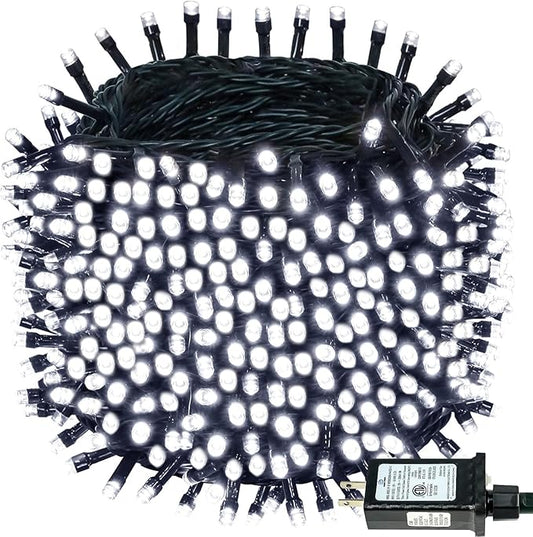 BHCLIGHT Extra-Long 165FT 500LED Christmas String Lights Outdoor/Indoor, Timer & Memory & 13 Modes, Cool White String Lights Waterproof Green Wire Tree Lights for Xmas Holiday Party