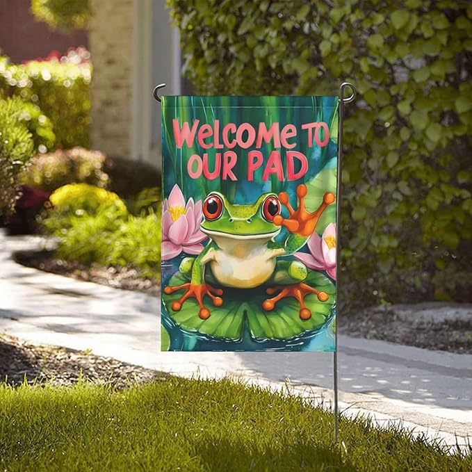 Frog Garden Flag Vertical Double Sided Outdoor Yard Flags 12.5x18 Inch Burlap Banners for House Lawn