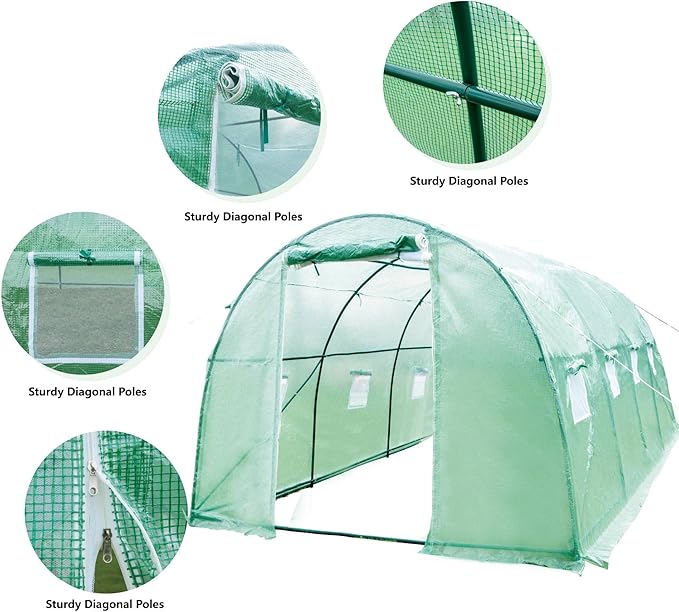 Walk-in Tunnel Greenhouse，Portable Plant Hot Housewith Dual Zippered Screen Doors & 6 Screen Windows Heavy Duty Plastic Plant Warm House with Reinforced Frame (12x7x7 FT)
