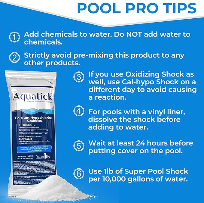 Pro-Grade Chlorine Pool Shock, 68% Cal-Hypo Granular Sanitizer, Prevents Bacteria & Algae, Restores Crystal Clear Water - Shock Treatment, Swimming Pool Chemical - 2 X 1lb