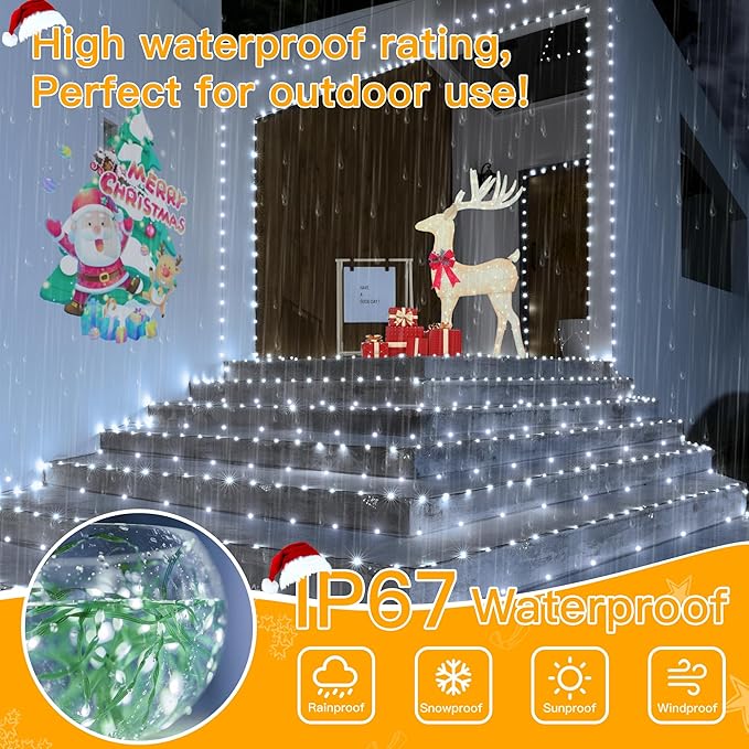 Ollny Christmas Lights 1000 LED 330 FT, IP67 Waterproof Plug in Christmas Tree Lights with Remote, 8 Modes, 3 Timers, Dimmable, House Xmas Indoor Decorations Outdoor String Lights (Cool White)