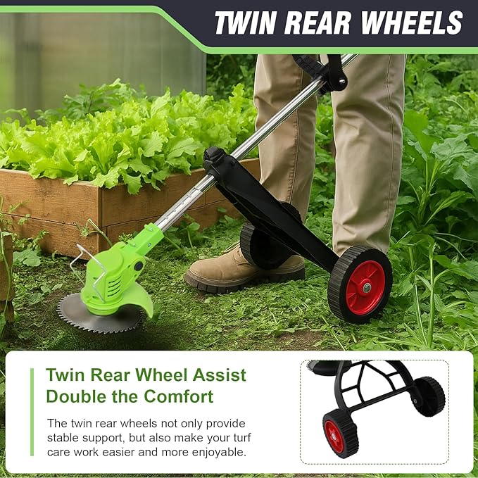 ALSO GO Cordless Weed Wacker, Electric Grass Trimmer with 2pcs 21V Batteries, 3 in 1 Stringless Trimmer, Battery Powered Lawn Edger with Wheels, Lightweight Brush Cutter for Garden Yard Lawn