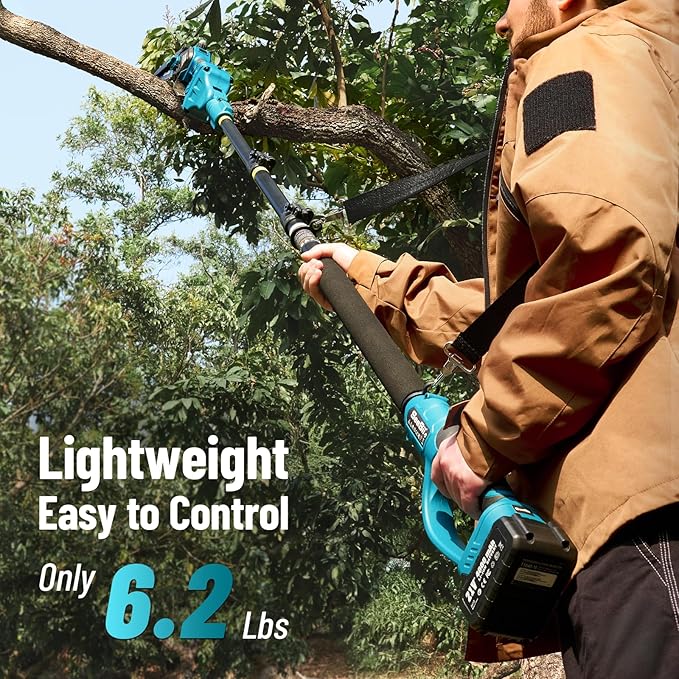 SEESII 2-in-1 Pole Saws for Tree Trimming: Electric Mini Chainsaw 6 Inch Cordless, 2 x 4000mAh Batteries Tree Pruner, Brushless Chain Saw with Extension Pole for Limb Branch Cutter,16Ft Reach