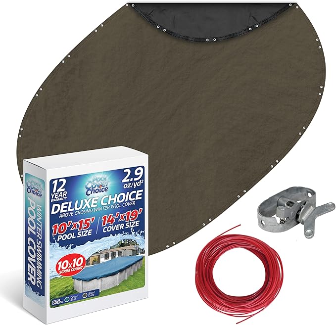 Winter Swimming Pool Cover for 10 ft x 15 ft Aboveground Oval Pool Size, Deluxe Choice Series, Solid Material, Color - Steel Gray, Pool Cover Choice 591015-4CHOICE