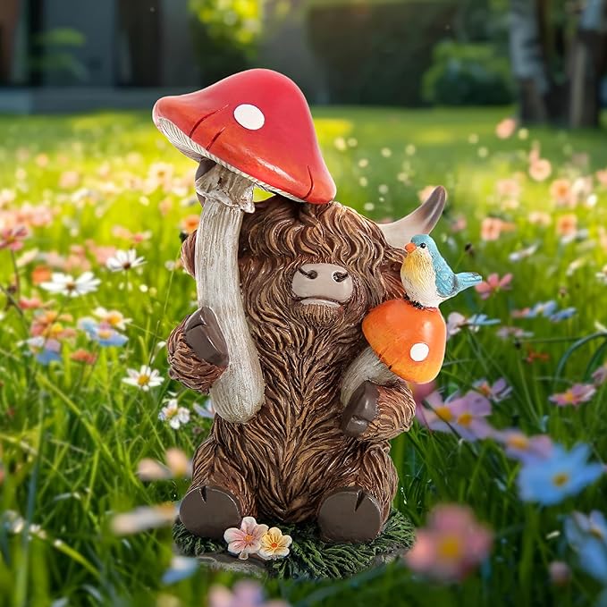 Highland Cow Figurine for Garden Decor,Garden Cow Decor for Outdoor Statues,Highland Cow Decorations for Outdoor Indoor Patio Yard Lawn Home Bathroom Shelf Decor,Animal Statues Cows Gifts for Women