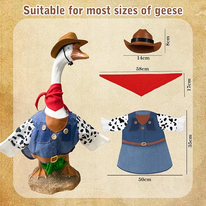 Porch Goose Outfits for 23" Plastic Porch Goose Cowboy Outfit Goose Clothes for Cement Goose for Indoor Outdoor Garden Yard Lawn Patio Art Decor(NZL)