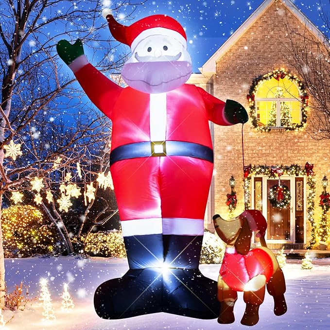12 Foot Inflatable Christmas Santa Claus with Dog Outdoor Decoration LED Lights Blow up Santa Claus for Lawn Garden Christmas Party Holiday Decor Easy Setup and Storage