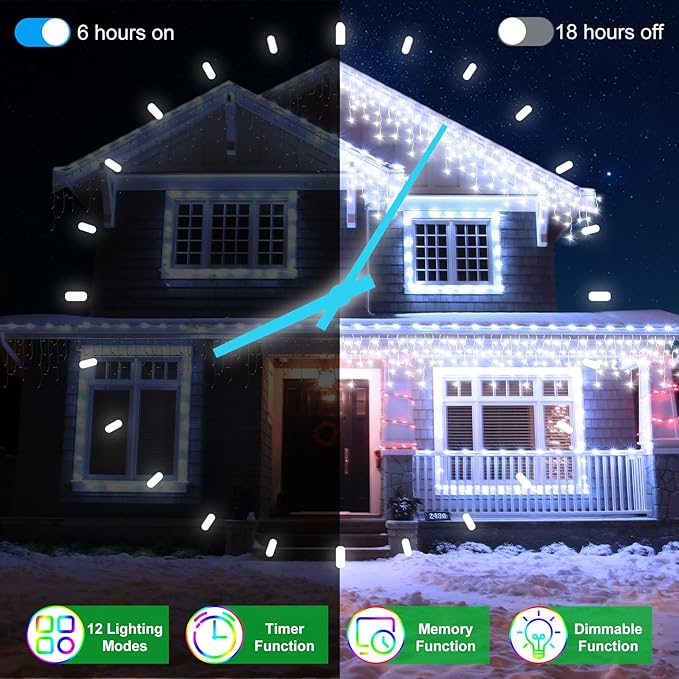 66FT 670 LED Outdoor Christmas Lights - 148 Ice Drops, 12 Pro Modes with Timer Memory & Brightness, Waterproof Hanging Ice String Light for Holiday Wedding Garden Fence House Decor (Cool White)