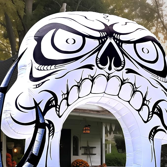 WBHome 12 Ft Halloween Inflatable Skeleton Skull Door Decorations, Day of The Dead Blow Up Yard Decor with Built-in LED Light (Plug in) for Lawn Home Dia de Los Muertos Party Indoor Outdoor