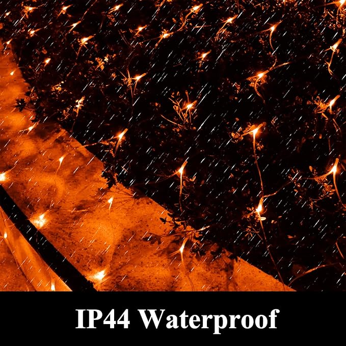 LED Net Light Fall Decor Mesh Lights, 240LED Tree Warp Fairy Lights Outdoor Hanging String Light for Home, Bedroom, Christmas, Garden, Walkway, Bushes,Halloween Decor-9.8ft x 6.6ft(Orange)
