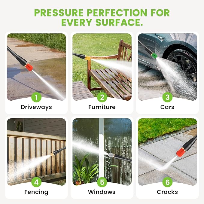 Pressure Cleaner 5000PSI Power Cleaners Powered with 33ft Pressure Hose, 4 Nozzle and Foam Cannon, powerCleaners for Home, Cars, Fences, Patio, Green