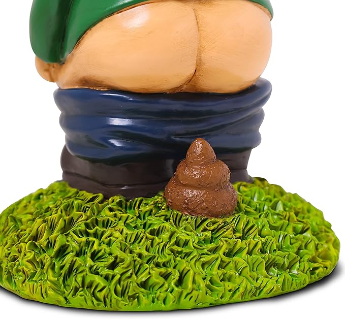 9” Pooping Garden Gnome Statue – Hilarious Lawn Decoration for Outdoor Spaces – Durable All-Weather Resin Yard Ornament – Unique Gag Gift & Funny Garden Decor