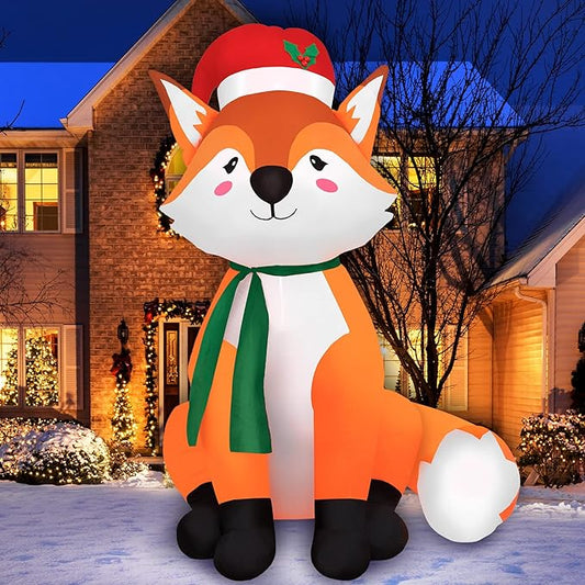 Holidayana Christmas Inflatables Large 6 ft Santa Hat Fox - Inflatable Outdoor Christmas Decorations Blow Up X-mas Decorations for Yard, Lawn & Garden Internal Lights & Built-in Fan