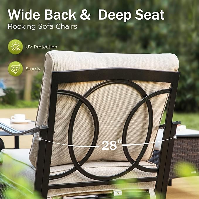 PHI VILLA Extra Large Outdoor Modern Patio Furniture Set, Upgraded Wicker&Metal Patio Furniture Conversation Set with Waterproof Thick Cushions for Porch, Poolside, Deck, and Yard