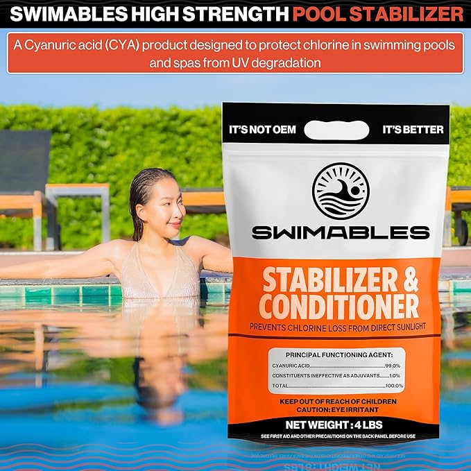 Swimables 4-Pounds Premium Pool Stabilizer & Conditioner, Max Strength Cyanuric Acid for Pools, Spa & Salt Water – Reduces Chlorine Loss, Ideal for Swimming & Hot Tubs