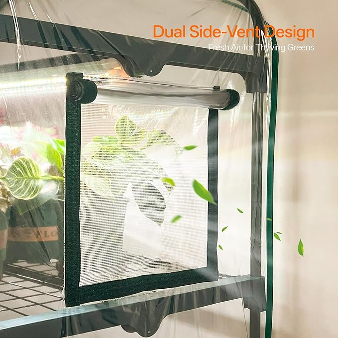 Bstrip Indoor Greenhouse with Grow Light, 4-Tier Mini Green House, 4Pcs Grow Lights for Indoor Plants with Timer, Zippered PVC Grow Tent with Airflow Windows, Indoor Greenhouse Cabinet 35x19.3x63in