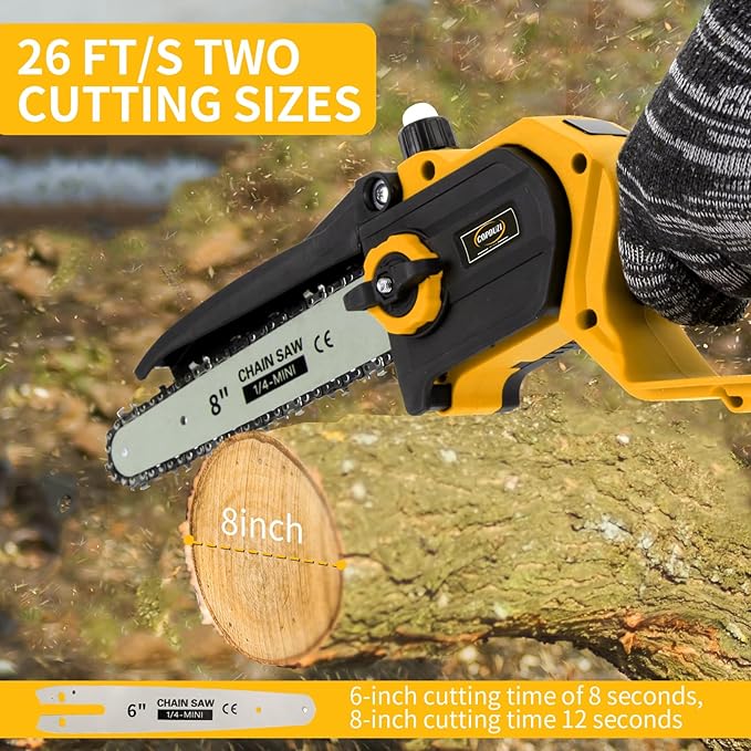 Cordless Mini Chainsaw,8 & 6 Inch Hand Chainsaw with 2×4.0Ah Battery,Tool-Free Installation Brushless Chain Saw with Automatic Oiling Device,Small Motosierra for Wood Cutting Tree & Pruning