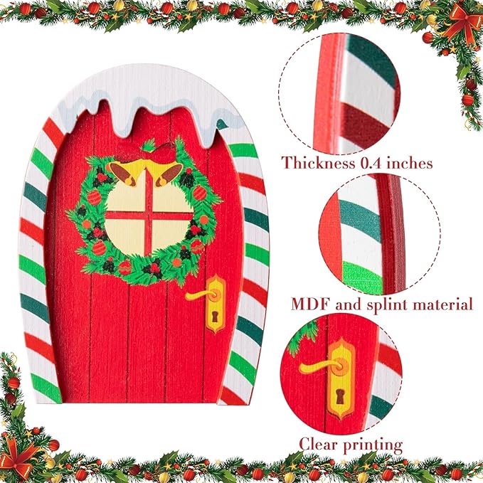 Haooryx 10Pcs Christmas Magic Miniature Tiny Fairy Wooden Doors Decorative Accessories, Welcome to Dollhouse Mini Entry for Fairies Magical Door Christmas Decorations Xmas Decor