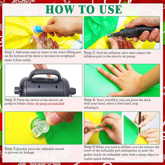 Hungdao 9 Pcs Christmas Golf Cart Parade Decorations Include 1 Pcs 4 Feet Inflatable Giant Duck with Float Bunting Flag Tinsel Garland for Christmas Car Yard Party Decoration