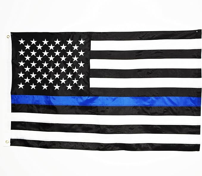 Thin Blue Line Flag: 3x5 ft with Embroidered Stars - Sewn Stripes - Brass Grommets - UV Protection - Black White and Blue American Police Flag Honoring Law Enforcement Officers