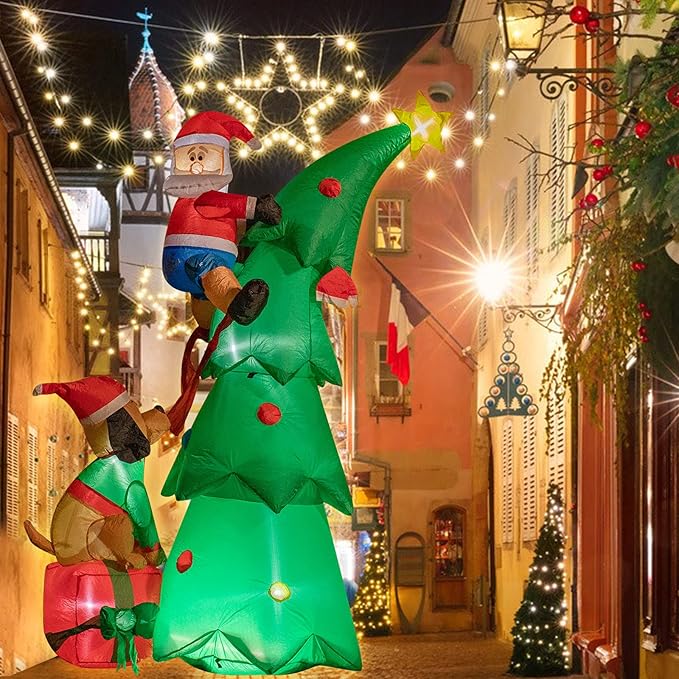 Hioasis 7 FT Christmas Inflatable Decorations - Outdoor Inflatables with Santa Claus Christmas Tree and Dog- Party Decoration for Indoor&Outdoor Courtyards Suitable for Christmas/Party/Yard